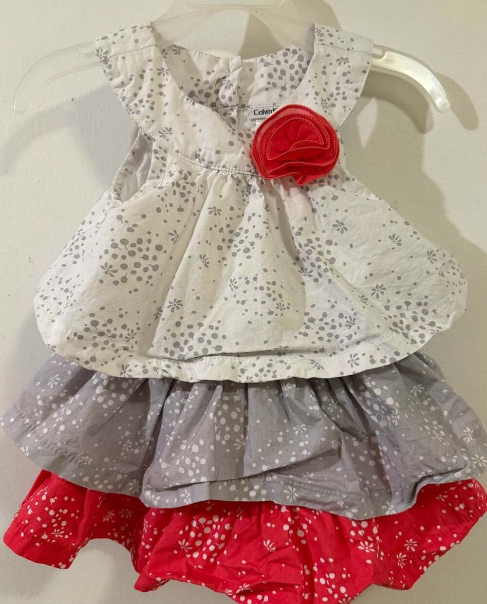 Calvin Klein Baby Girls 3-Tier Ruffle Floral Sundress Red Gray White Size 18M